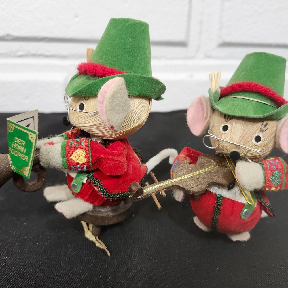 Set of 2 Vintage Kurt Adler Corn Husk Christmas Mice